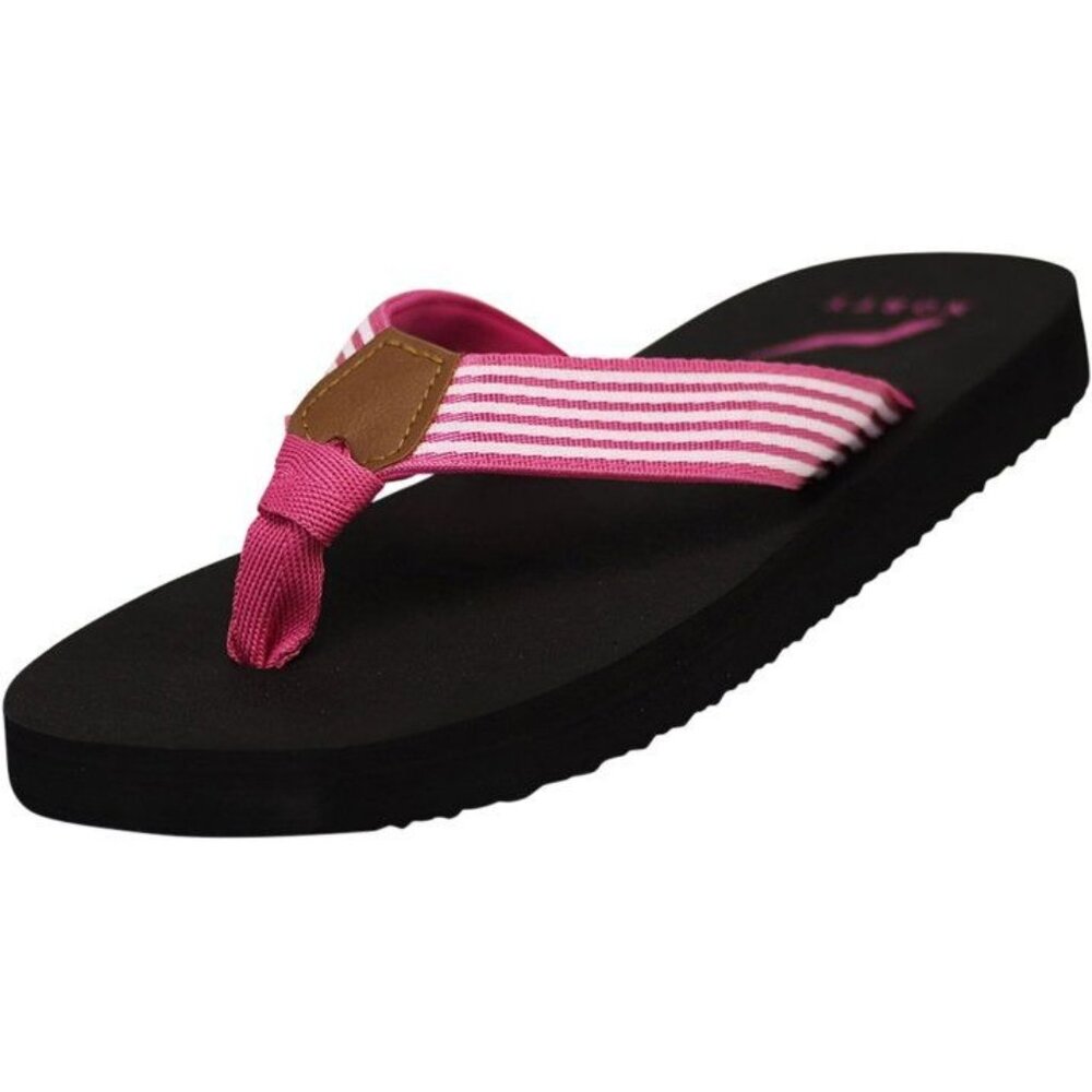 Norty Womens Flip-Flops Size 6 Fuscia Striped Strap Rubber Sole Casual Beach San